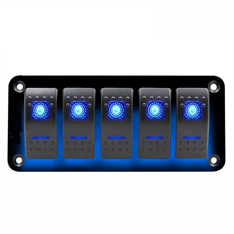 Панел за вграждане с 5 бутона ON-OFF универсални 12-24V за LED светлини бар фарове лебедки лампи за кола камион каравана джипове лодка и др. - 6