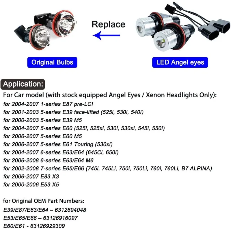 Комплект от 2 броя LED крушки Angel Eyes ангелски очи 12V-24V цвят червен за BMW с Canbus без грешки - 6