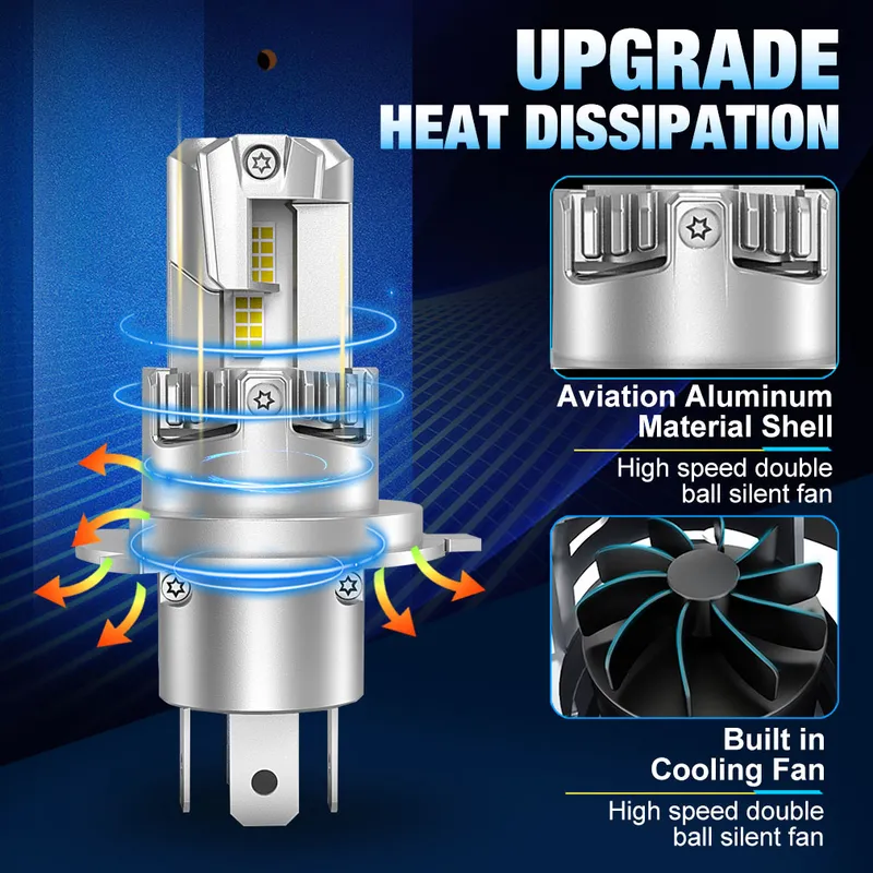 Комплект Умалени Мини LED Крушки E4P H4 12V 50W 15000lm Canbus къси/дълги - 6