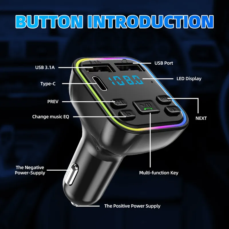 12-24V Автомобилен bluetooth 5.0 FM трансмитер зарядно телефон безжичен хендсфри MP3 модулатор плейър аудио приемник PD Type-C Dual USB 3.1A бързо зареждане - 6