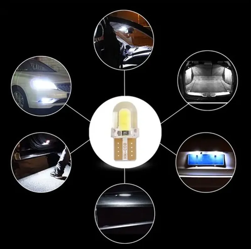 Комплект от 2 броя LED Лед Диодни Крушки За Габарит Силикон COB Т10 W5W 300lm 12V Бели в блистер - 6