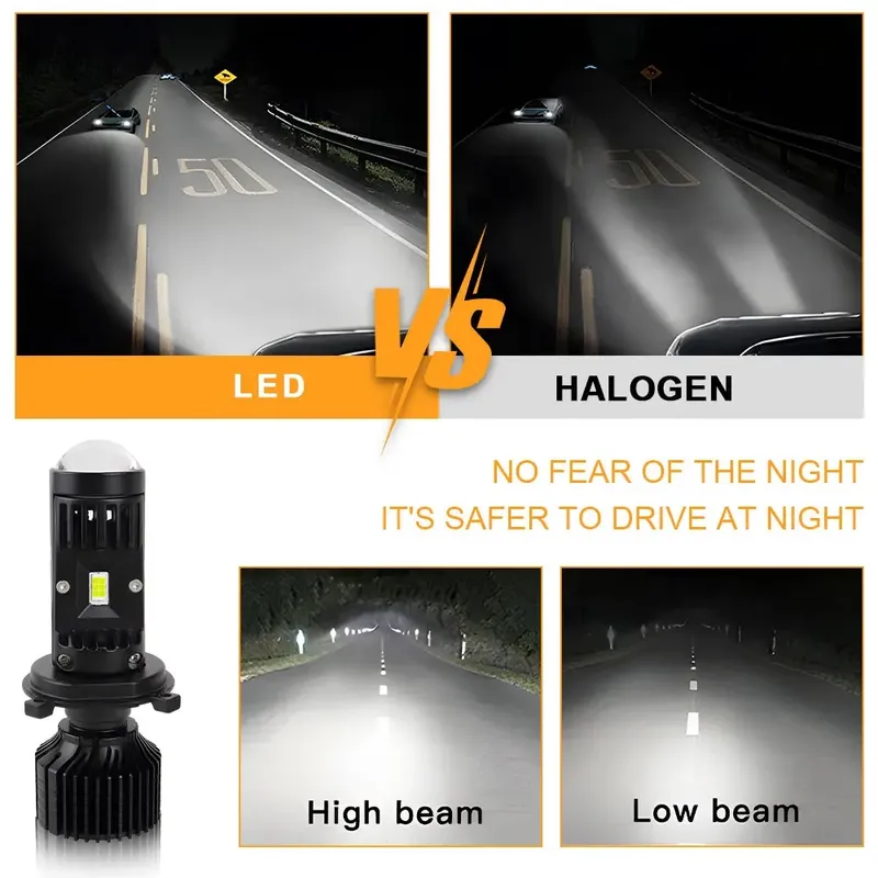 Комплект LED крушки с лупа, Y10 H4, 200%, 60W 6400LM, 6000K, 360° Canbus без грешки – 12V - 6
