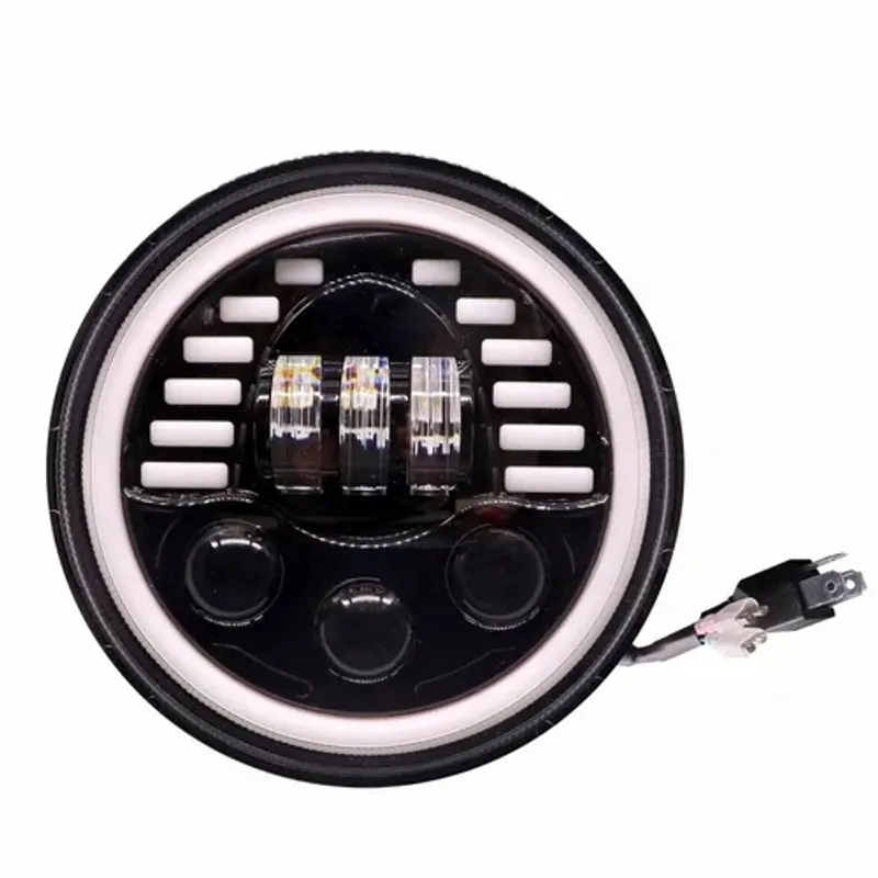 Универсален 7 инча 18см ЛЕД LED фар лампа халоген 12V-24V къси/дълги с DRL дневни светлини мигач бяло-жълто 7000lm за АТВ джип мотоциклет камион трактор и др. - 6