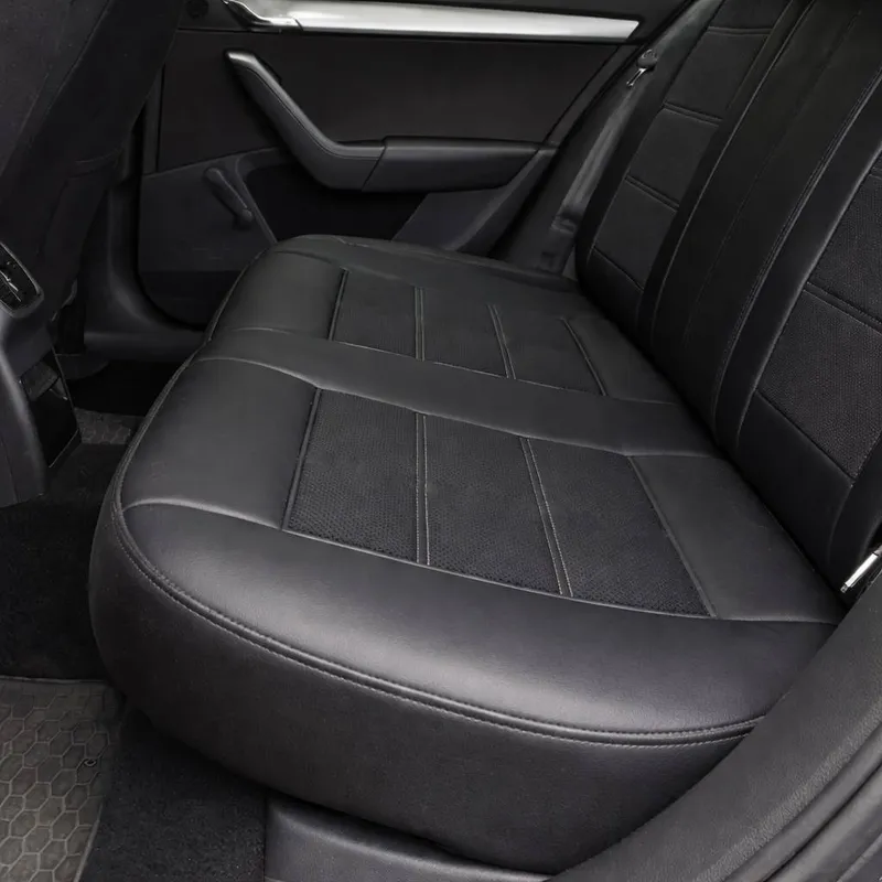 Комплект Универсална Тапицерия King Leather от еко кожа за предни и задни седалки – черни, перфорирани - 6