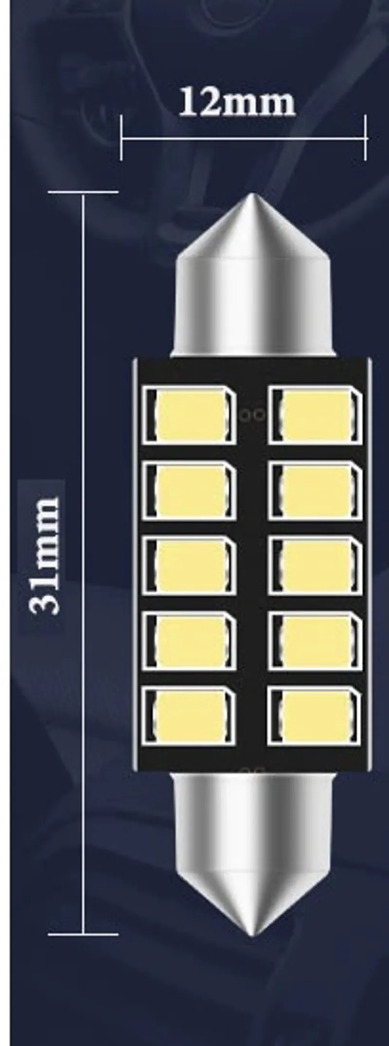 Комплект от 2 броя LED Лед Диодни Крушки 8 SMD 31мм 12V Бяла Светлина в блистер - 7