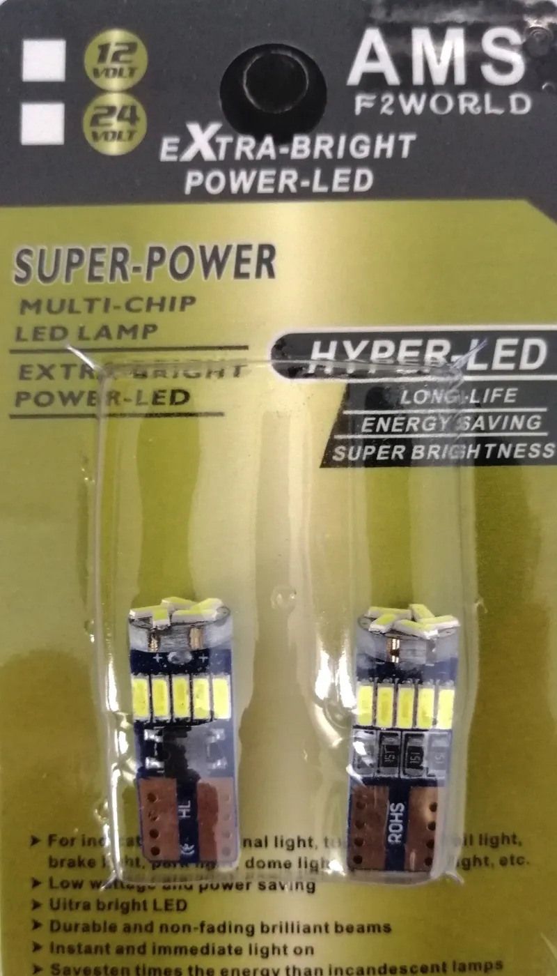 Комплект от 2 броя T10 Led крушки 15 SMD светодиода W5W 12V бяла светлина в блистер - 7