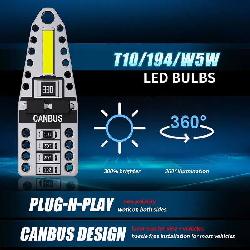 Комплект 2 бр. LED крушки T10, W5W, CANBUS, 6000K бяла светлина, 200 лумена, 12V – блистер - 7