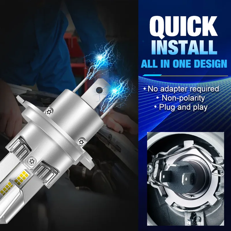 Комплект Умалени Мини LED Крушки E4P H4 12V 50W 15000lm Canbus къси/дълги - 7