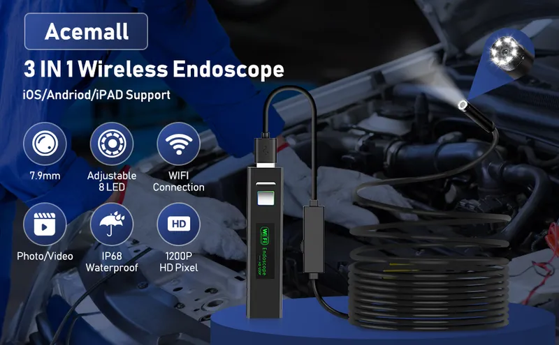 HD WIFI Безжичен ендоскоп камера за телефон съвместим с iOS и Android 720p 5м кабел - 7
