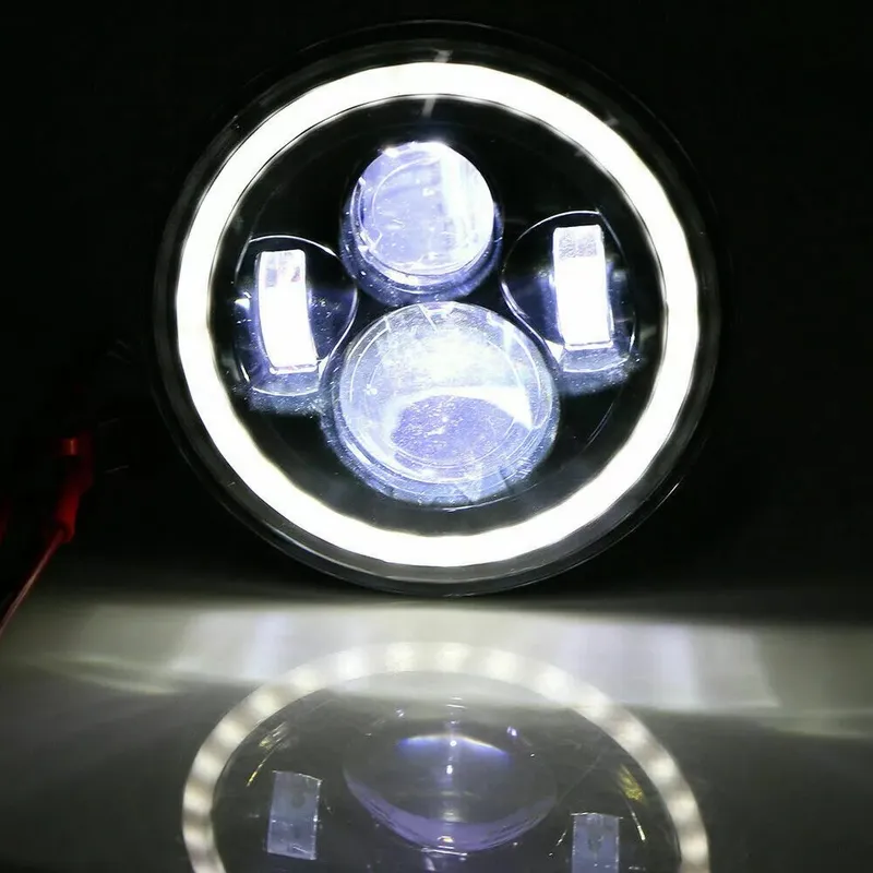 Комплект от 2бр. универсален 7 инча 18см ЛЕД LED фар лампа халоген 12V-24V къси/дълги с DRL дневни светлини мигач бяло-жълто 6500lm за АТВ джип мотоциклет камион трактор и др. - 7