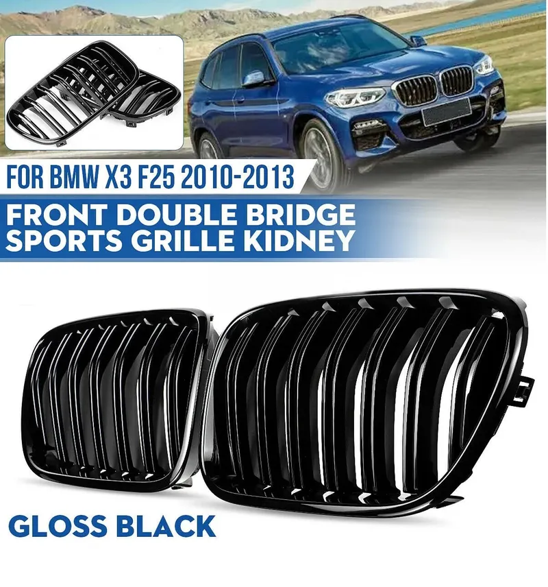 Двойни Бъбреци Решетки За BMW X3 F25 Pre-Facelift Преди Фейслифт 2010г.-2014г. Черен Гланц Лак - 7