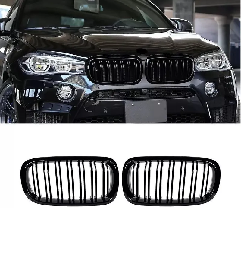 Двойни Бъбреци Решетки За BMW X5 X6 F15 F85 F16 F86 2014+ Черен Гланц Лак - 7