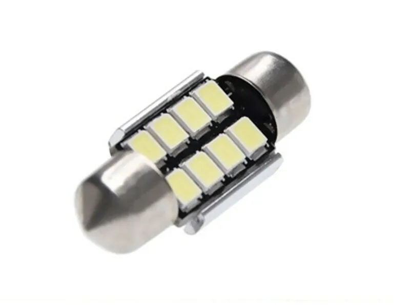 Комплект от 2 броя LED Лед Диодни Крушки 8 SMD 31мм 12V Бяла Светлина в блистер - 8