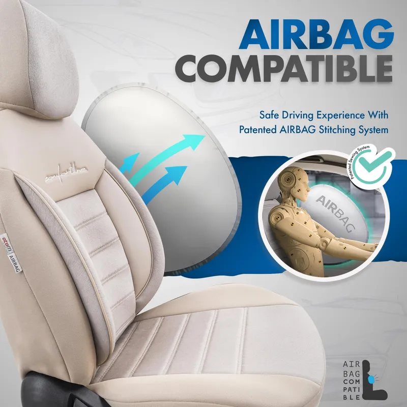 Комплект Луксозна Тапицерия OTOM текстил с еко кожа COMFORT LINE Design – Бежова с бежов шев, за Предни и Задни Седалки - 8