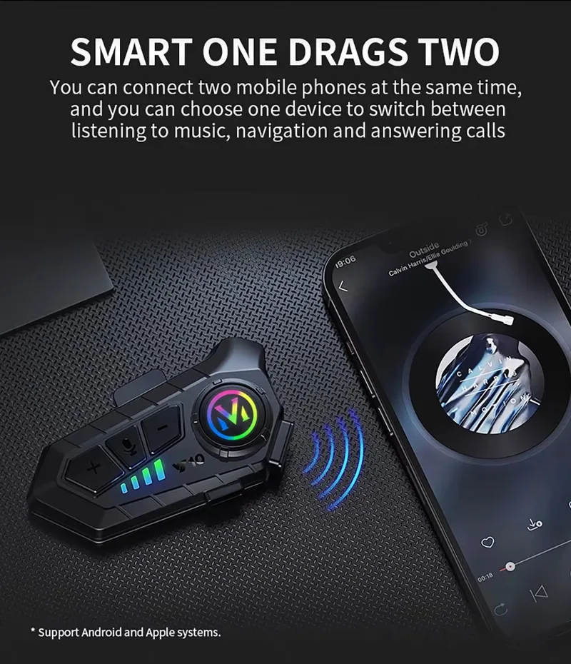 Комплект от 2бр. Безжична Bluetooth слушалка за моторна каска с двупосочен интерком и интелигентно шумопотискане - 8