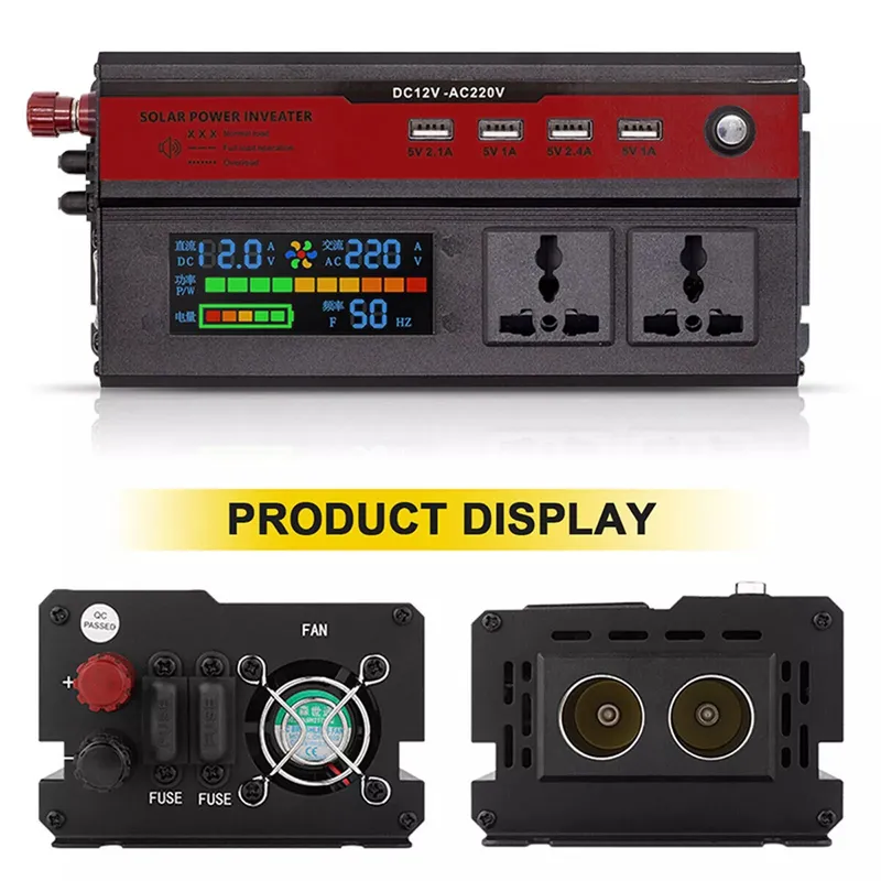 Инвертор преобразувател 12V към 220V с цифров дисплей, пикова мощност 5000W / реална 1200W - 8