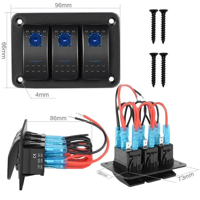 Панел за вграждане с 3 бутона ON-OFF универсални 12-24V за LED светлини бар фарове лебедки лампи за кола камион каравана джипове лодка и др. - 8