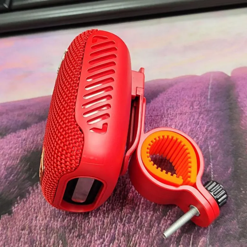 Преносима портативна Bluetooth тонколона колонка с радио слот за карта памет AUX USB и стойка за велосипед мотоциклет ел. тротинетка червена - 8