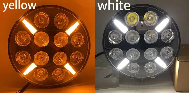 LED Диоден Халоген Dark knight Фар с DRL бяло - жълто оранжев габарит Ø 218мм 12V - 24V E-mark E9 за Джип Камион Трактор Багер Земеделски Машини и др. - 8