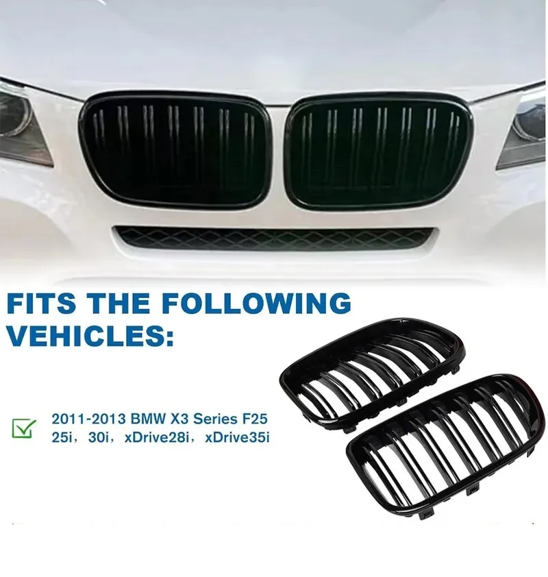 Двойни Бъбреци Решетки За BMW X3 F25 Pre-Facelift Преди Фейслифт 2010г.-2014г. Черен Гланц Лак - 8