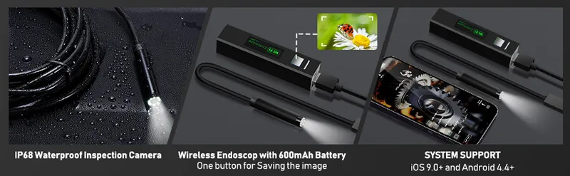 HD WIFI Безжичен ендоскоп камера за телефон съвместим с iOS и Android 720p 5м кабел - 8