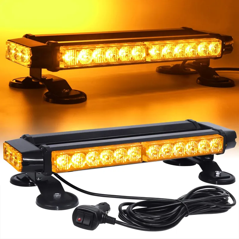 30 LED Двустранна Аварийна Сигнална Лампа Блиц Маяк с Магнити За Пътна Помощ Платформа Снегорин 12-24V със 7 режима на работа Жълта 39.5 cm. - 8
