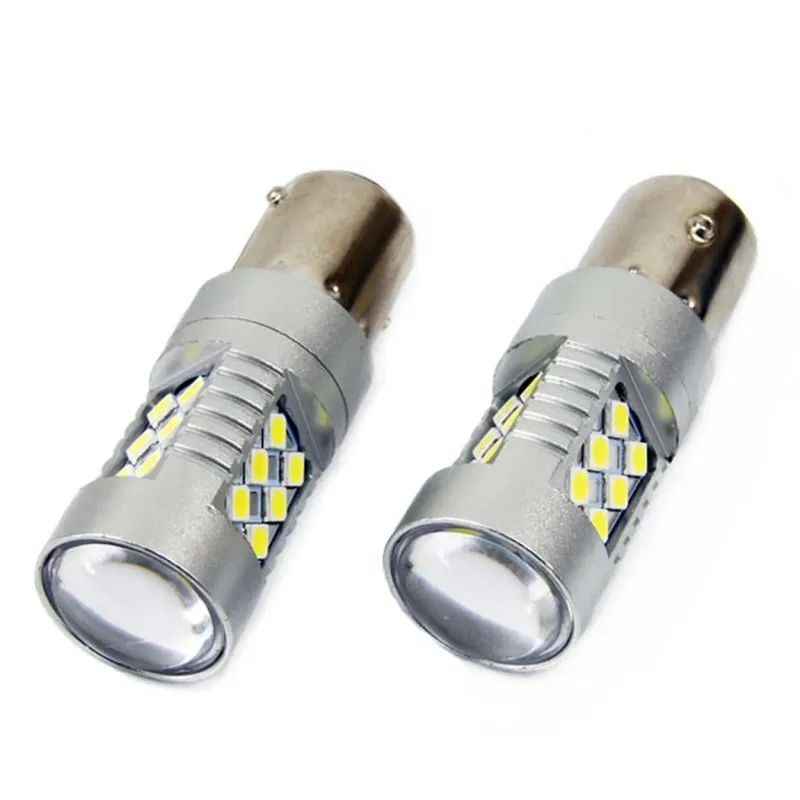 Комплект от 2 броя LED Диодни Крушки за Mигач Стоп Габарит Халоген CANBUS 3030 24SMD 1156 BA15S P21W 12V-24V Бяла Светлина в Блистер Amio - 1