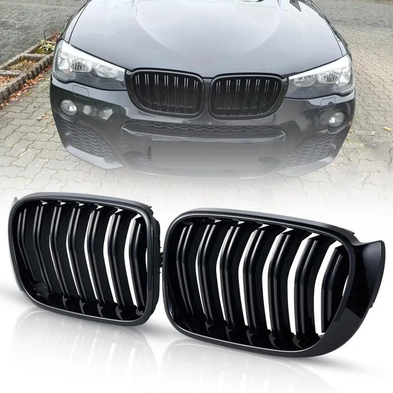 Двойни Бъбреци Решетки За БМВ BMW X3 X4 FACELIFT F25 F26 2014 - 2017г. Черен Гланц Лак - 8