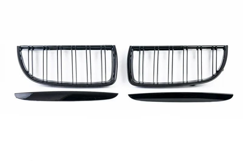Бъбреци Решетки Двойни Ребра за БМВ BMW Е90 Е91 05-08 Черен Гланц Преди Фейслифта - 0