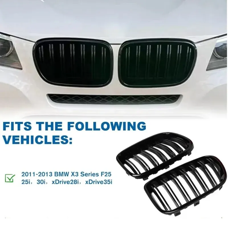 Двойни Бъбреци Решетки За БМВ BMW X3 F25 Преди Фейслифт 2010г.-2014г. Черен Гланц Лак - 9
