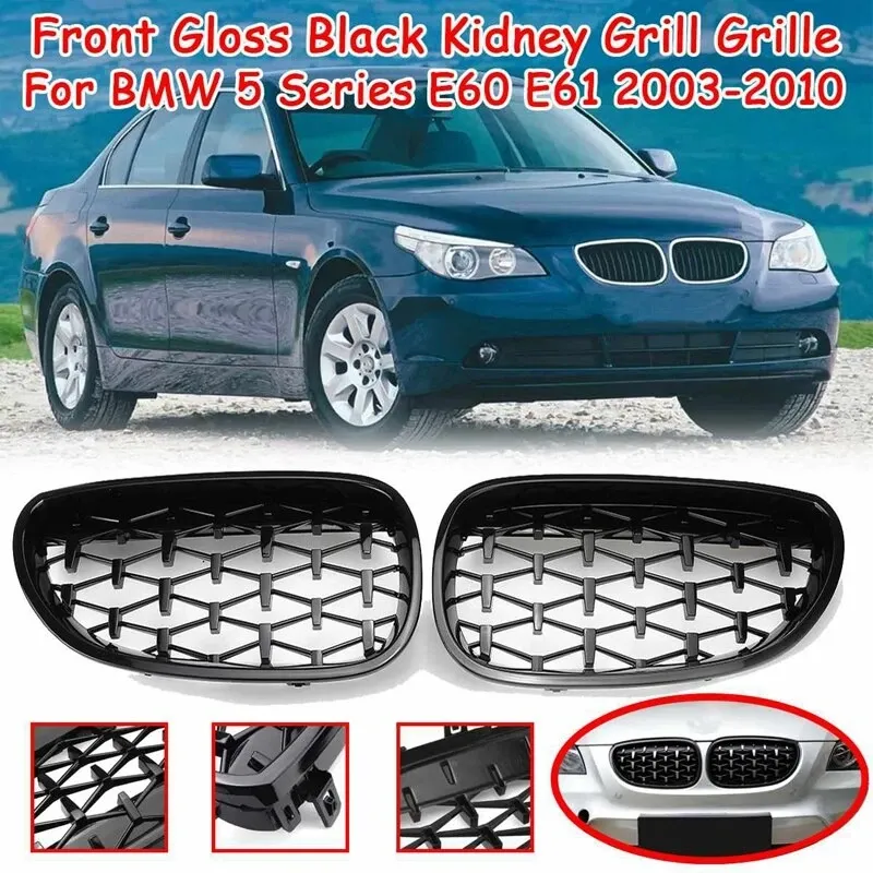 Бъбреци Решетки за BMW 5-та Серия E60 / E61 (2003-2010) 1 Diamond Style Черен Гланц - 6