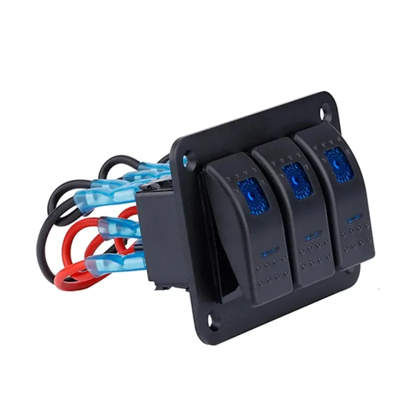 Панел за вграждане с 3 бутона ON-OFF универсални 12-24V за LED светлини бар фарове лебедки лампи за кола камион каравана джипове лодка и др. - 2