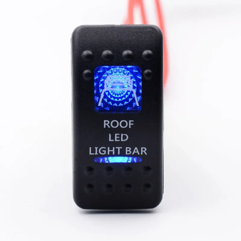Копче, Бутон, За Вграждане, за LED Лед Бар, Халоген, Светлини, 12V - 24V, Надпис  ROOF LED LIGHT BAR , Синя Светлина - 5