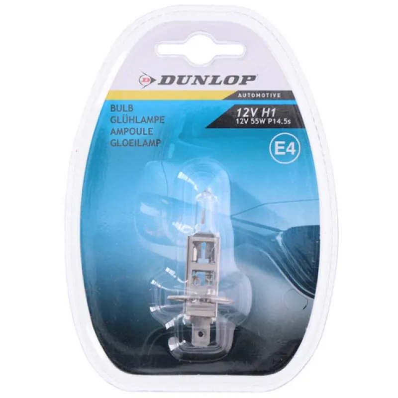 1 брой Халогенна крушка за фар H1 55W 12V P14.5s E4 Dunlop - 0