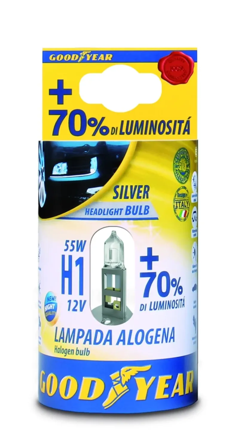 1 брой халогенна крушка H1 Х1 12V 55W + 70% 3000K E4 Goodyear Гудиър - 0