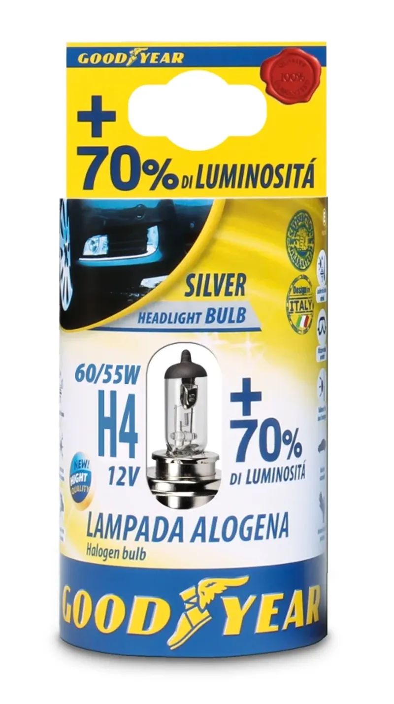 1 брой халогенна крушка H4 Х4 12V 60 / 55W + 70% 3000K E4 Goodyear Гудиър - 0