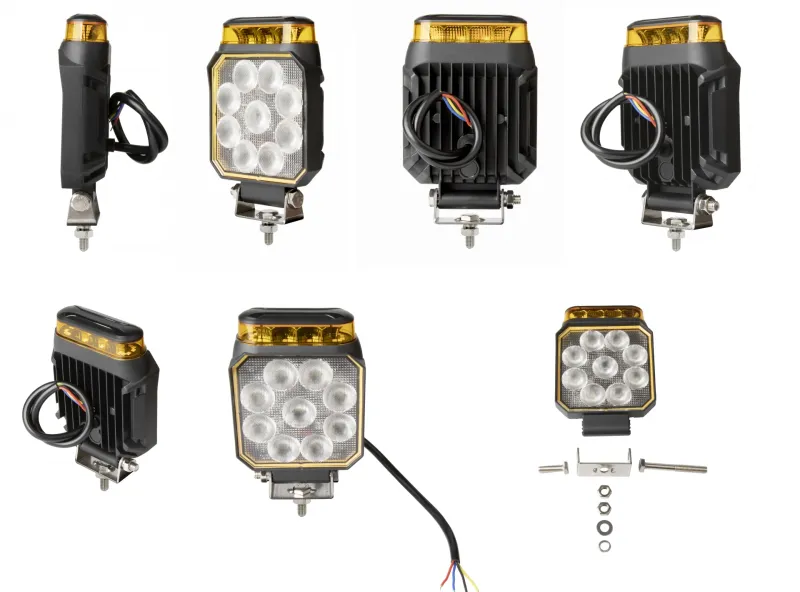 Диоден Лед LED халоген фар 14W бяла светлина + аварийна сигнална блиц оранжева светлина 12V - 24V - 7