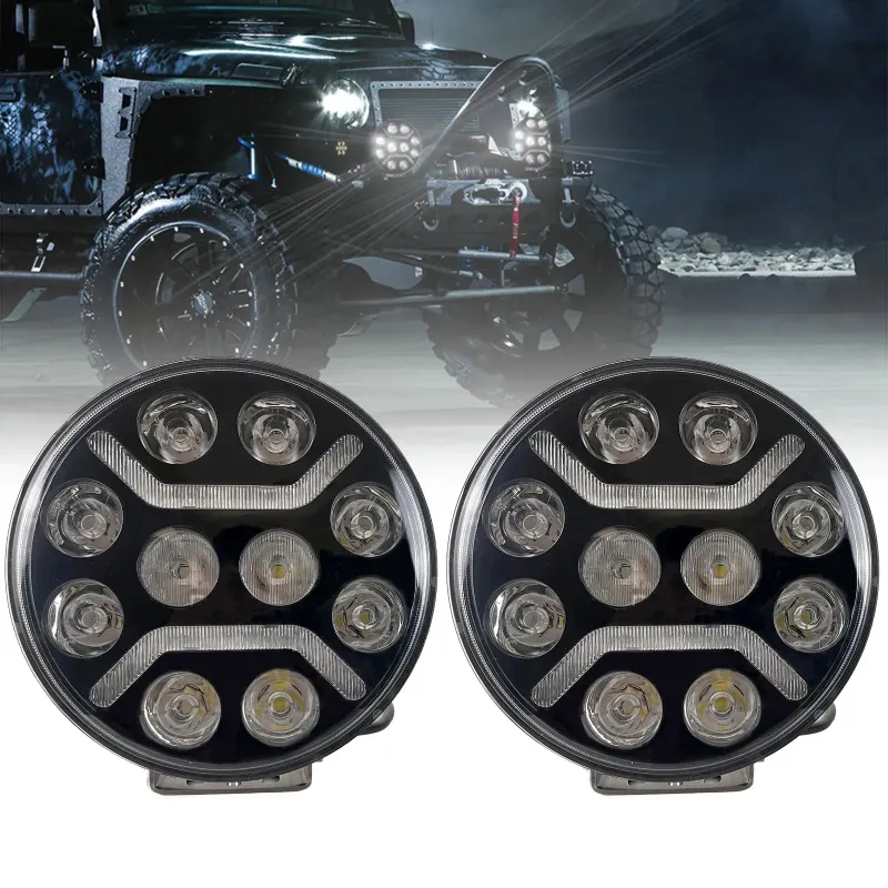 LED + DRL Диоден Халоген Фар Бял Оранжев Габарит Ø 230 мм 12V 24V за джип камион трактор багер земеделски машини и др. - 12