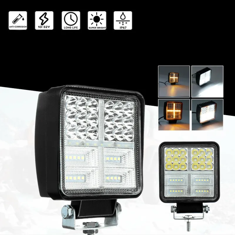 Универсален 162W Лед LED Халоген Фар Работна Лампа 12V - 24V бяла светлина + габаритна оранжева светлина за автомобил офроуд бус ван камион - 0