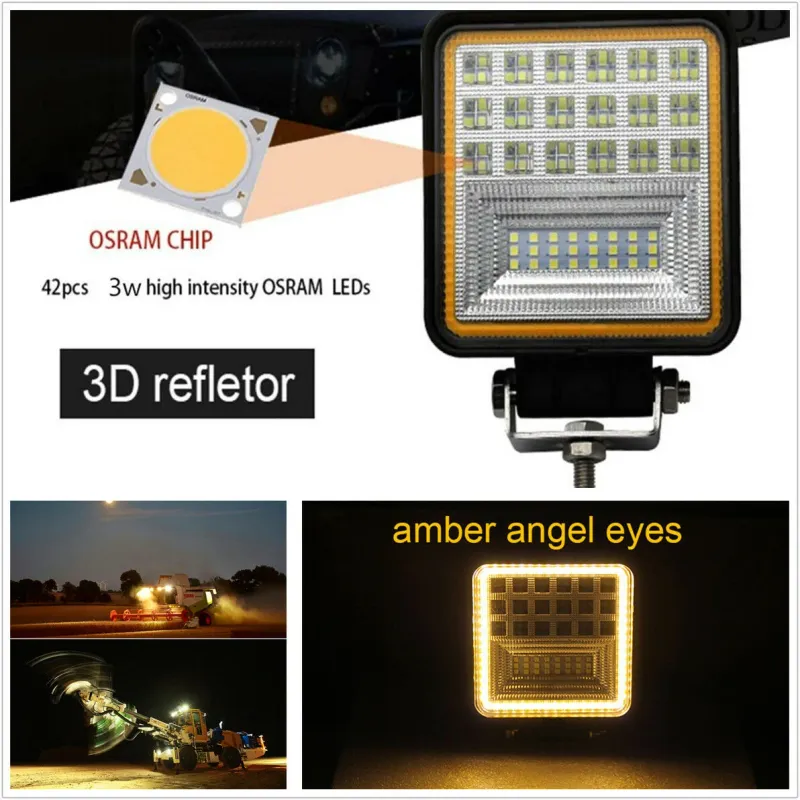 126W LED Диоден Фар Работна Бяла Жълта Светлина Габарит Мъгла Лампа 12V 24V 3030 Лумена - 3