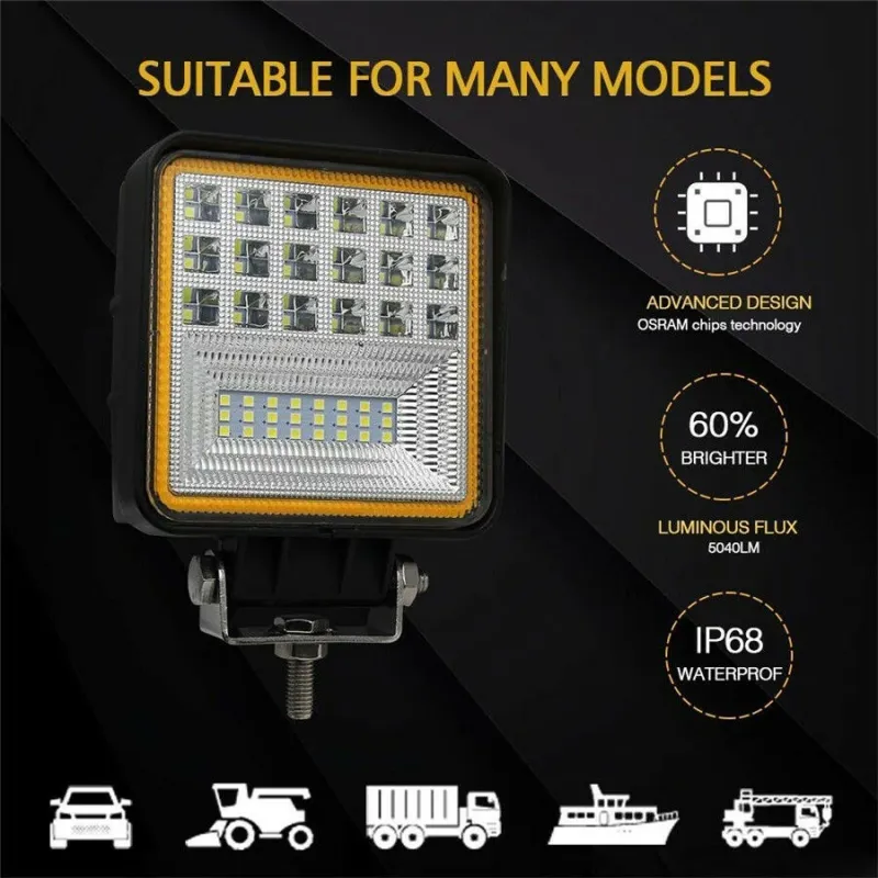 126W LED Диоден Фар Работна Бяла Жълта Светлина Габарит Мъгла Лампа 12V 24V 3030 Лумена - 6