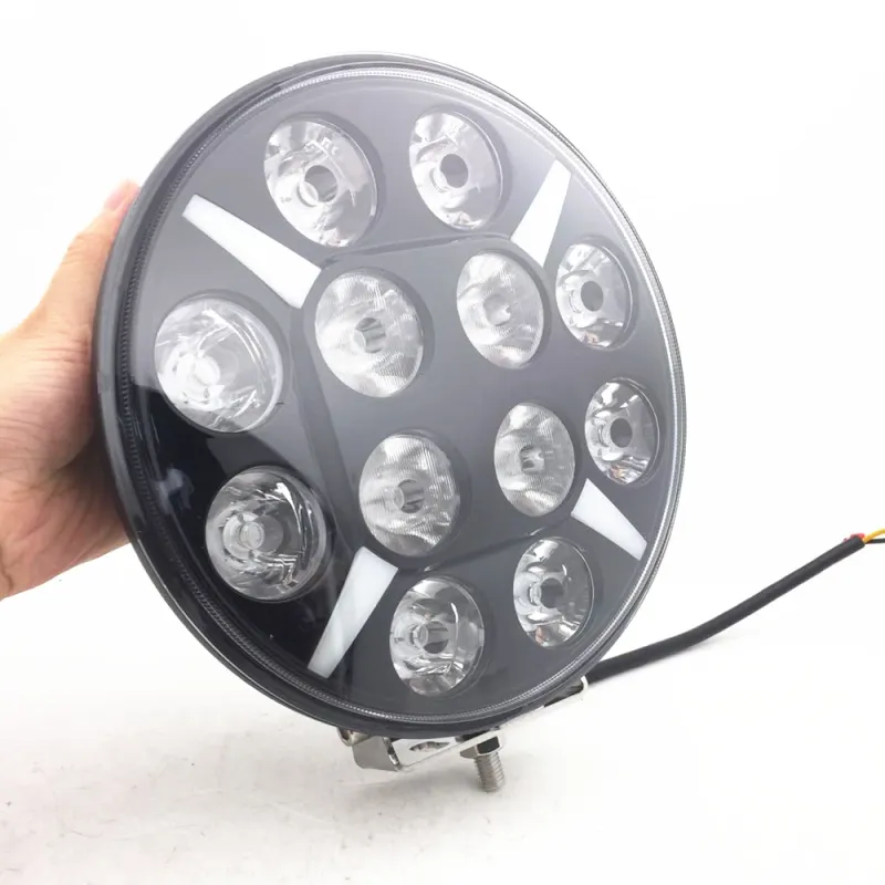 LED Диоден Халоген Dark knight Фар с DRL бяло - жълто оранжев габарит Ø 218мм 12V - 24V E-mark E9 за Джип Камион Трактор Багер Земеделски Машини и др. - 11