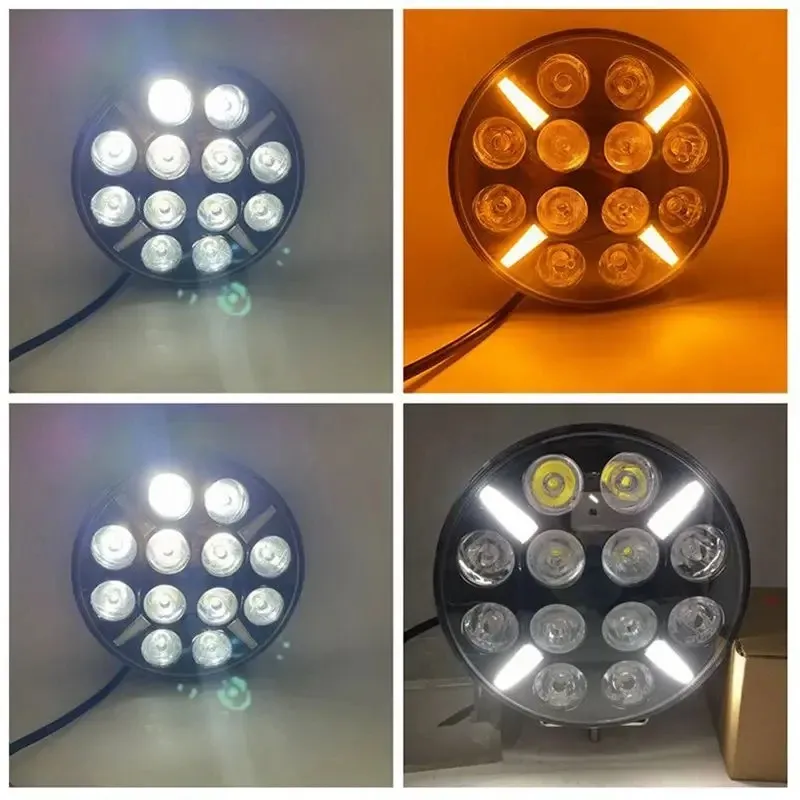 LED Диоден Халоген Dark knight Фар с DRL бяло - жълто оранжев габарит Ø 218мм 12V - 24V E-mark E9 за Джип Камион Трактор Багер Земеделски Машини и др. - 12