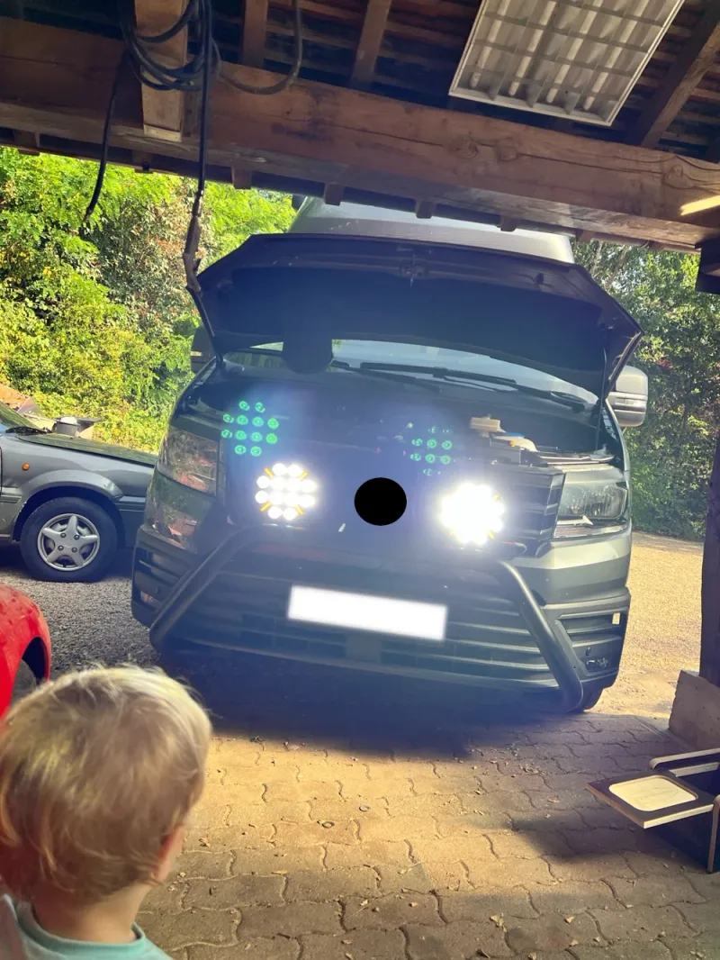 LED Диоден Халоген Dark knight Фар с DRL бяло - жълто оранжев габарит Ø 218мм 12V - 24V E-mark E9 за Джип Камион Трактор Багер Земеделски Машини и др. - 2