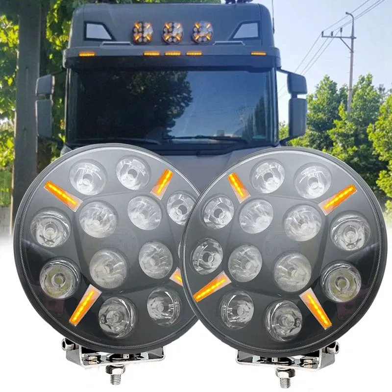 LED Диоден Халоген Dark knight Фар с DRL бяло - жълто оранжев габарит Ø 218мм 12V - 24V E-mark E9 за Джип Камион Трактор Багер Земеделски Машини и др. - 6