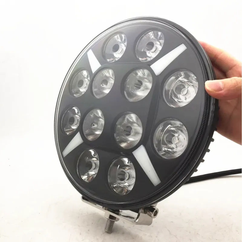 LED Диоден Халоген Dark knight Фар с DRL бяло - жълто оранжев габарит Ø 218мм 12V - 24V E-mark E9 за Джип Камион Трактор Багер Земеделски Машини и др. - 10