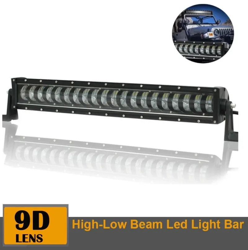 9D 63 СМ Led Bar Лед Бар Hi/Lo Kъси Дълги Водоустойчив Удароустойчив 12V 24V 12800 LМ 160W С Лупи Off-Road Лед Бар За Джип ATV - 4