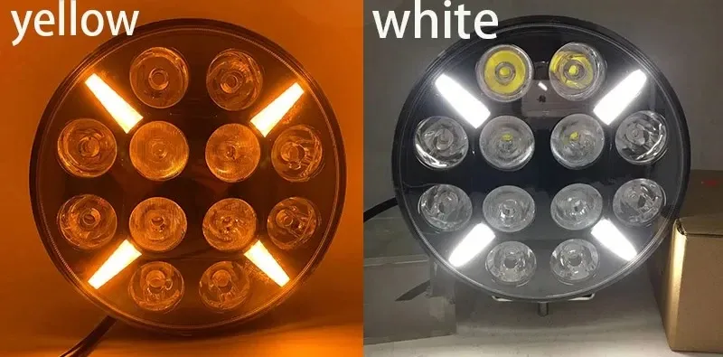 LED Диоден Халоген Фар Бял Оранжев Габарит Ø 218 мм 12V 24V 12 Диода за джип камион трактор багер - 1