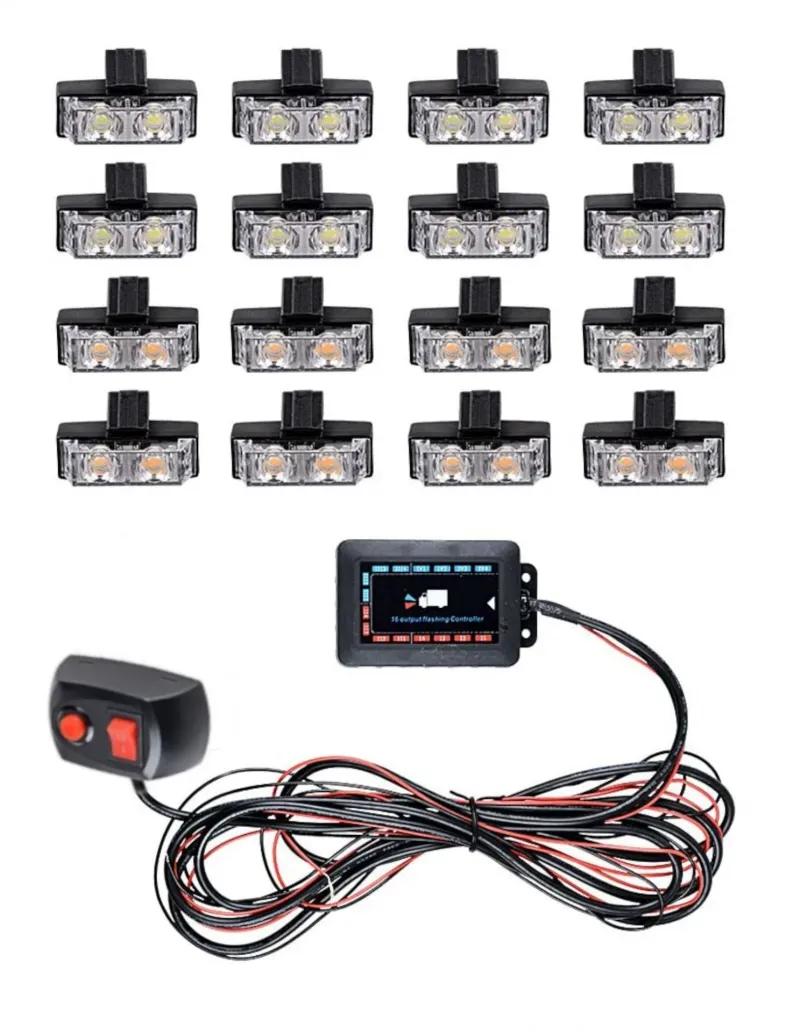 Комплект 16 Броя С Контролер 2 LED Лед Диодна Сигнална Аварийна Блиц Мигаща Светлина Пътна Помощ Платформа 12V - 1