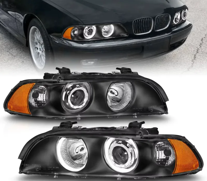 Комплект тунинг фарове с Angel Eyes за BMW 5-та серия E39 1997–2003г. черни с крушки - 0